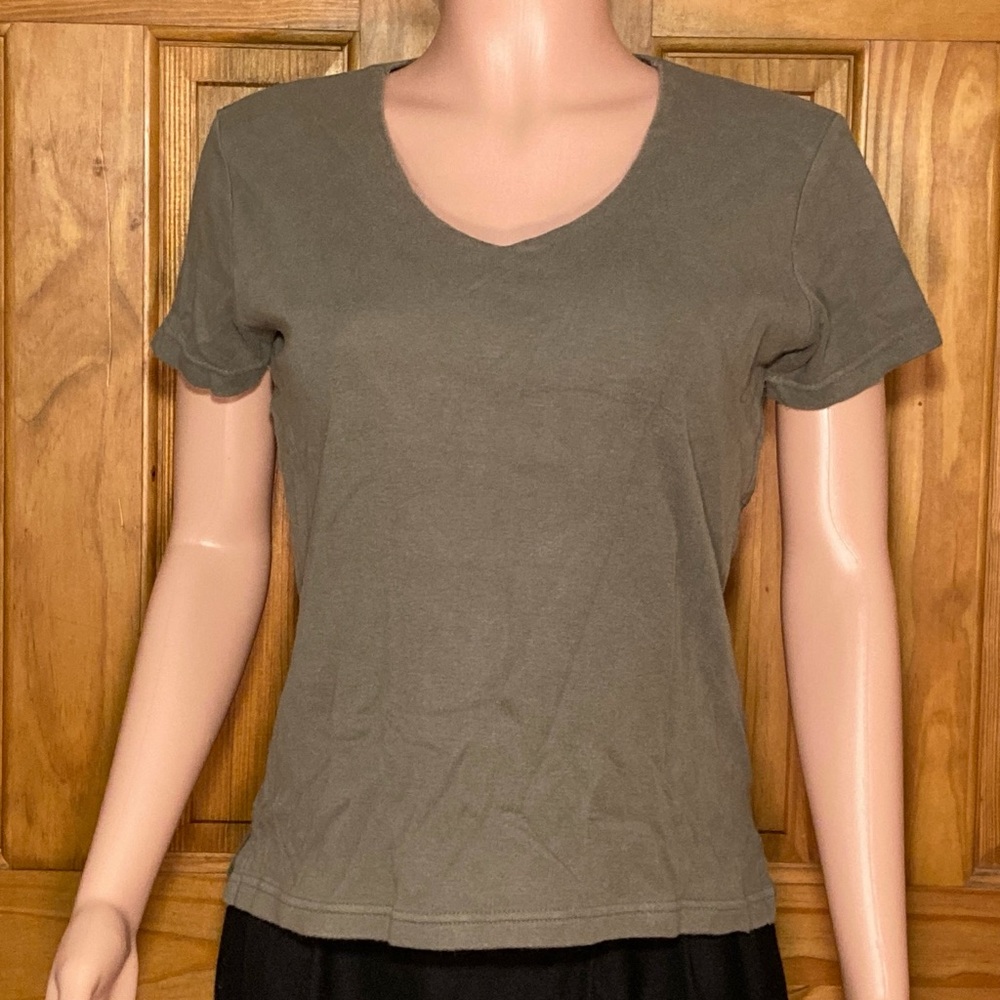 EUC White Stag Vintage 90s Top V Neck Short Sleeve Blouse Green Size L Large